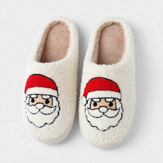 Snow Angel | White Santa Print Christmas Slippers For Women