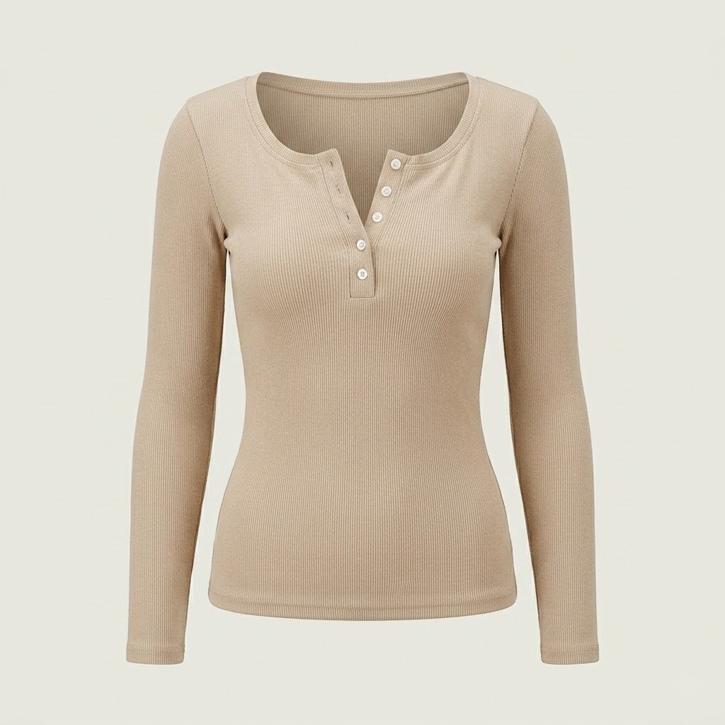 Marlie Rushbrook | Ribbed Henley Long Sleeve Top For Women