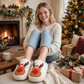 Cocoa Cheer | Cream Reindeer Christmas Slippers For Women