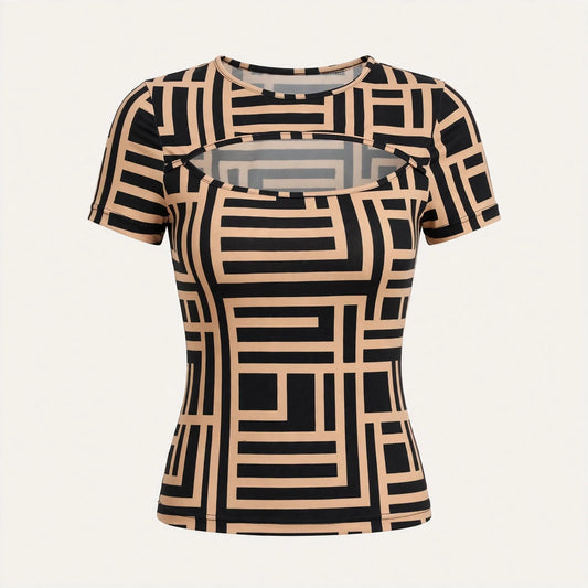 Hattie Ivester | Geometric Print Cut Out T-Shirt For Women