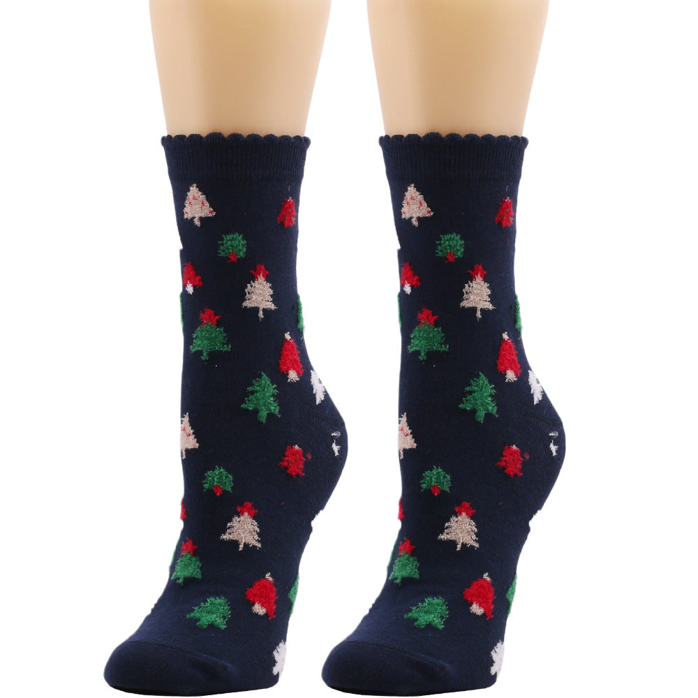 Merry Toes | Navy Santa Print Christmas Socks For Women