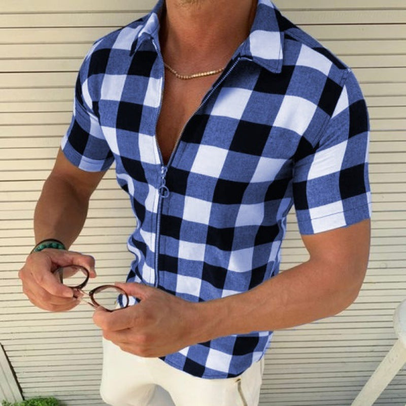 Linus Ashby | Check Zip Polo Shirt For Men
