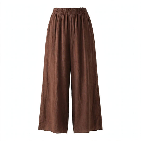 Eden Croftly | Brown Wide Leg Linen Look Culottes For Women