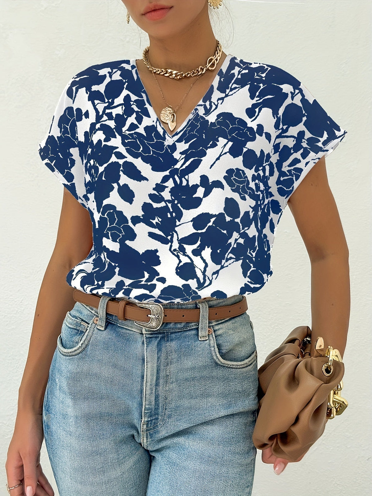 Willow Sheridan | Floral Print V-Neck Blouse For Women