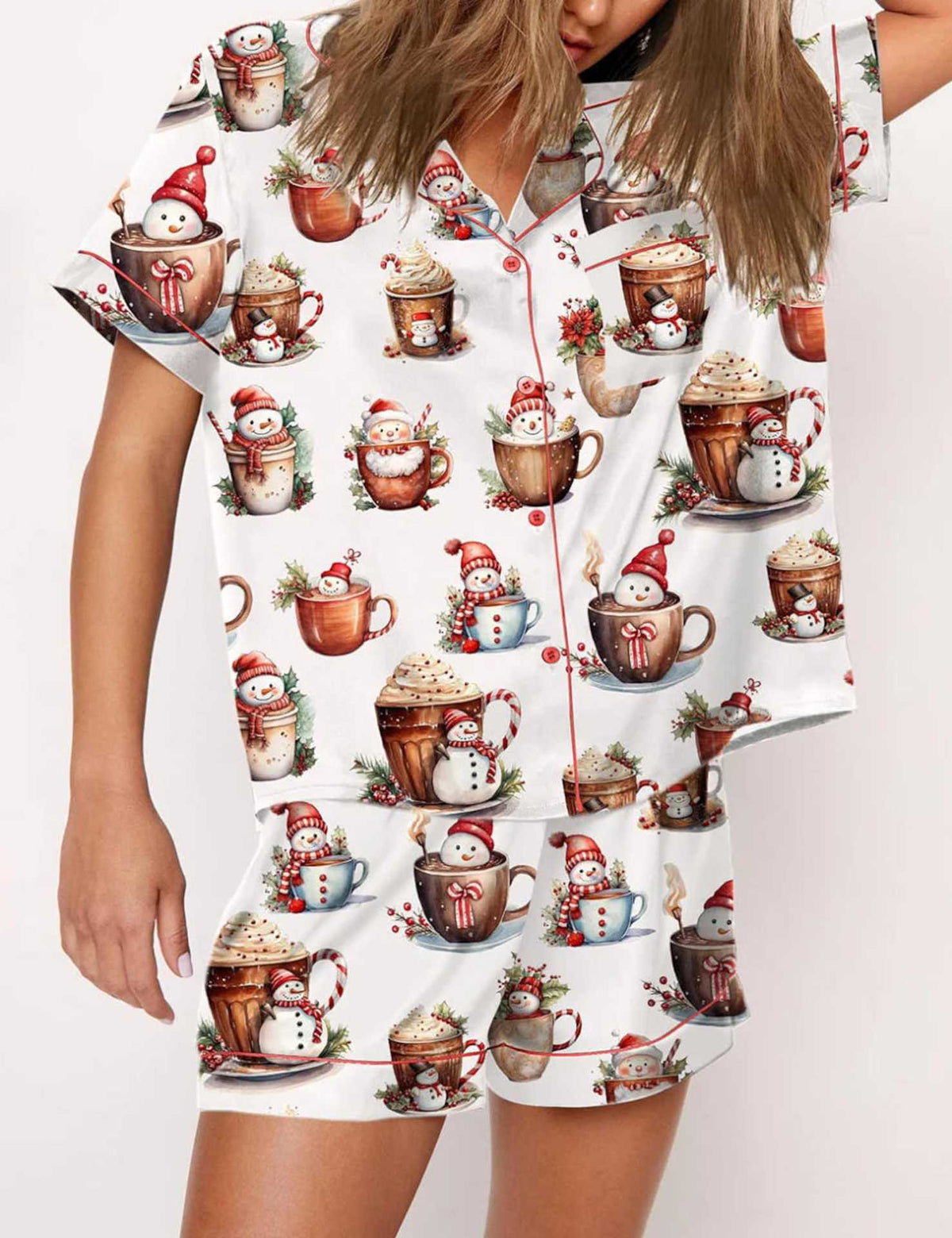 Jolly Night | Satin Santa Print Christmas Pyjamas For Women