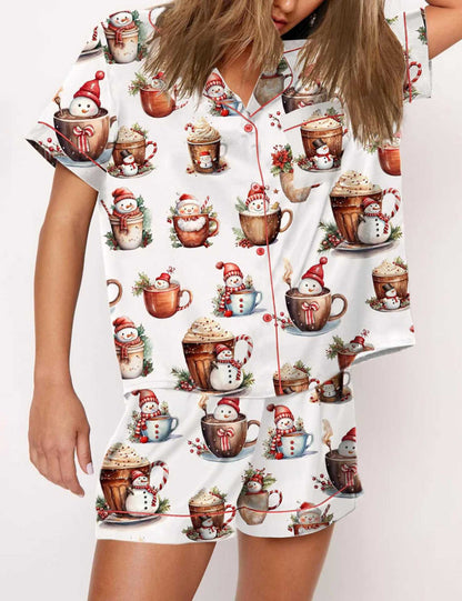 Jolly Night | Satin Santa Print Christmas Pyjamas For Women