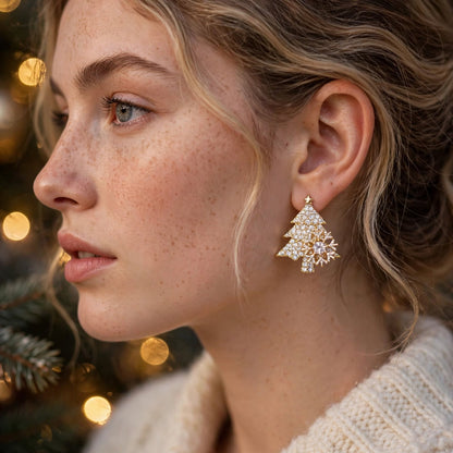 Sparkle Bell | Rhinestone Tree Christmas Earrings For Women