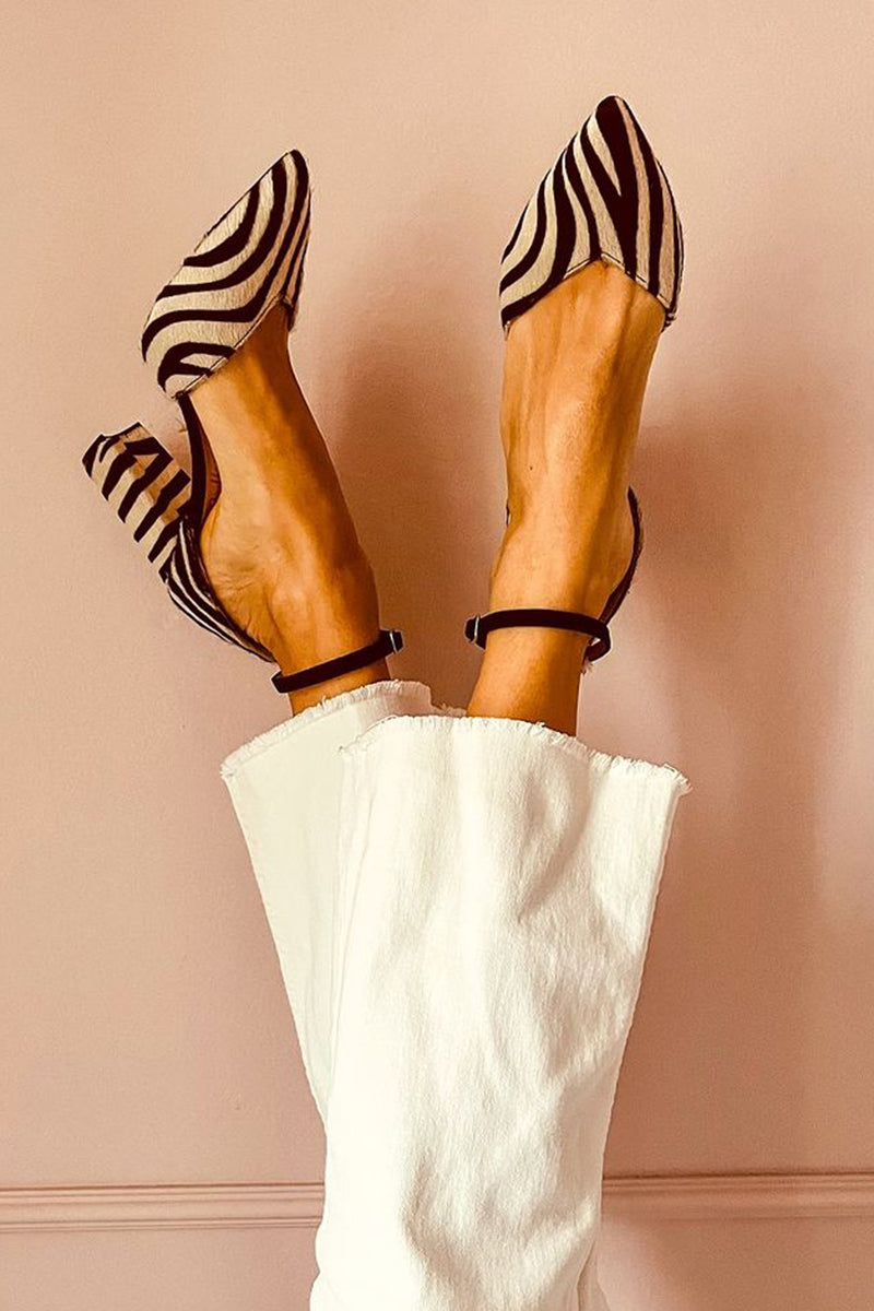 Kirra Winterton | Zebra Print Ankle Strap Heels For Women
