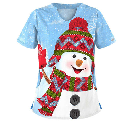 Frosty Morn | Snowman Print Christmas T-Shirt For Women