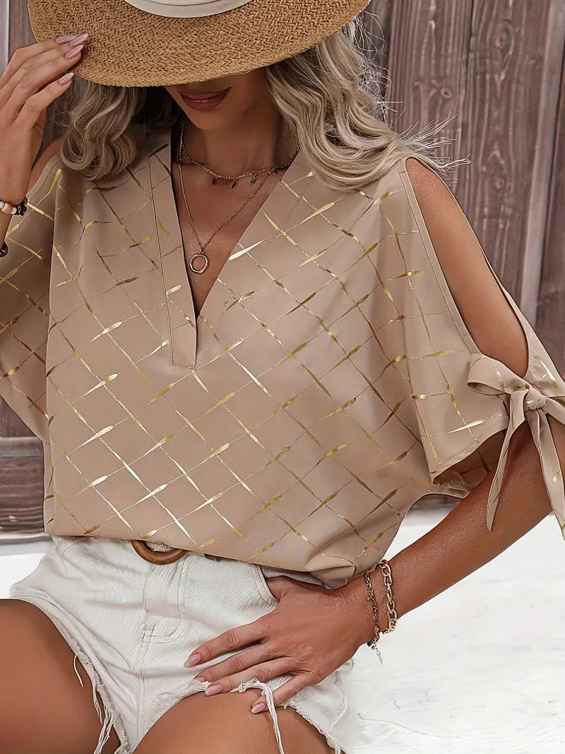 Nora Ashworth | Cold-Shoulder Metallic Print Blouse For Women