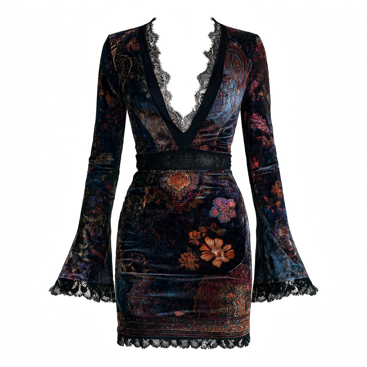 Bridie Lockhart | Velvet Bodycon Mini Dress With Lace Trim