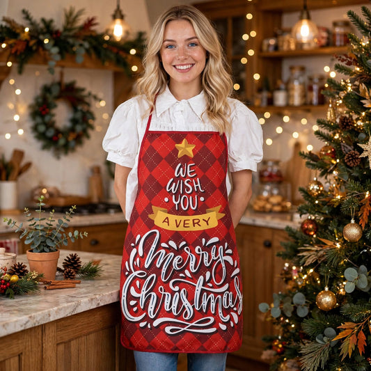 Ginger Snap | Red Tartan Script Print Christmas Apron Unisex