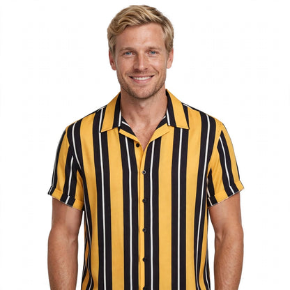 Otto Fairbairn | Yellow Striped Camp Collar Shirt For Men