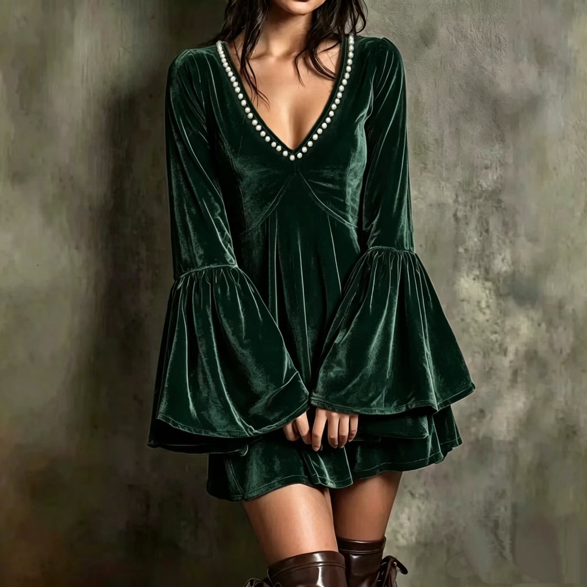 Sophie Kelly | Pearl-Trim Velvet Mini Dress For Women