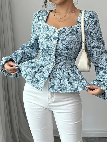 Marnie Sheldon | Floral Jacquard Peplum Top For Women