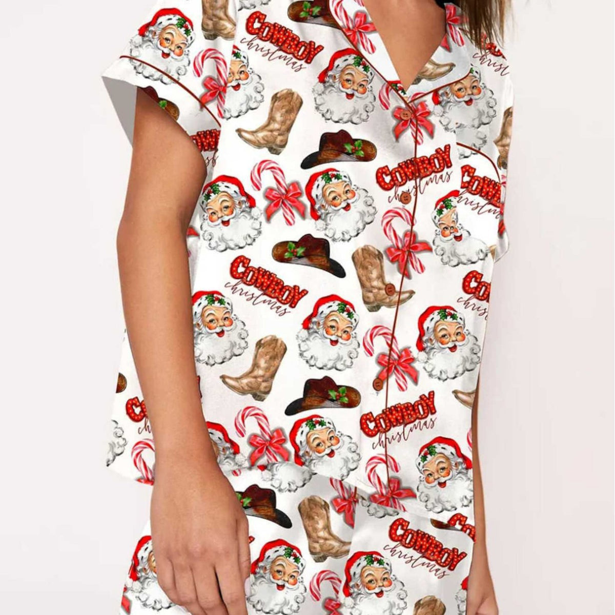 Jolly Night | Satin Santa Print Christmas Pyjamas For Women