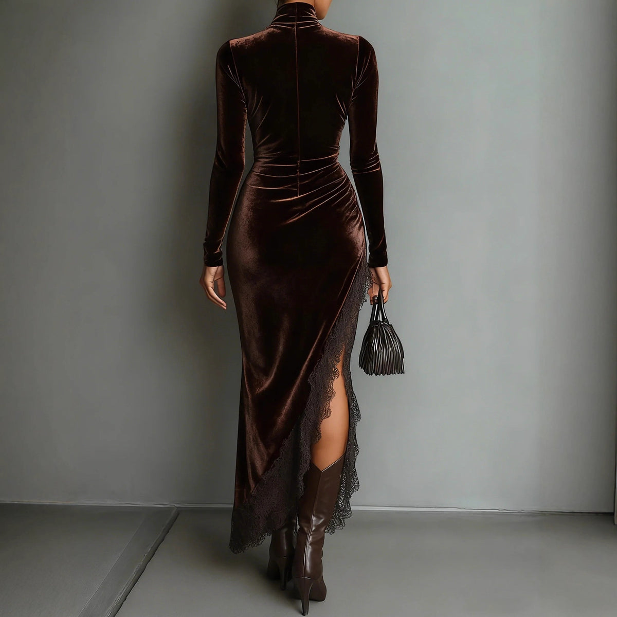 Jade King | Velvet Maxi Dress With Lace Trim For Women
