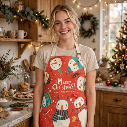Yule | Red Snowman Print Christmas Apron Unisex