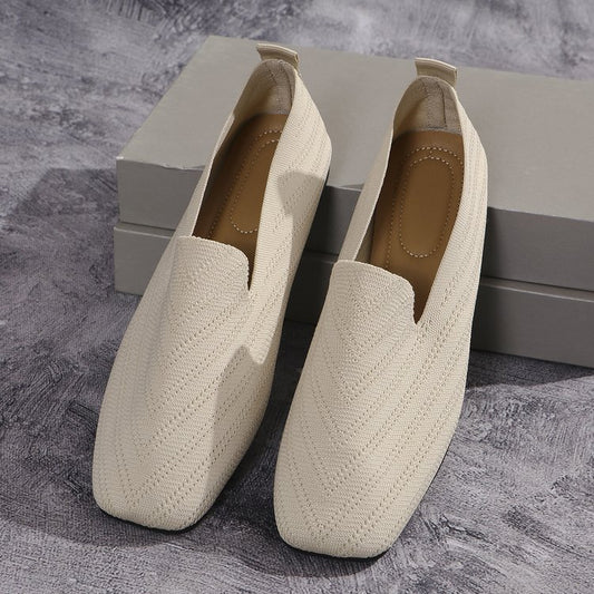 Etta Eastmere | White Textured Square Toe Loafers For Women