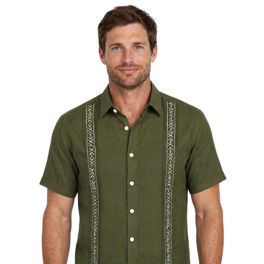 Caleb Vickery | Embroidered Guayabera Shirt For Men