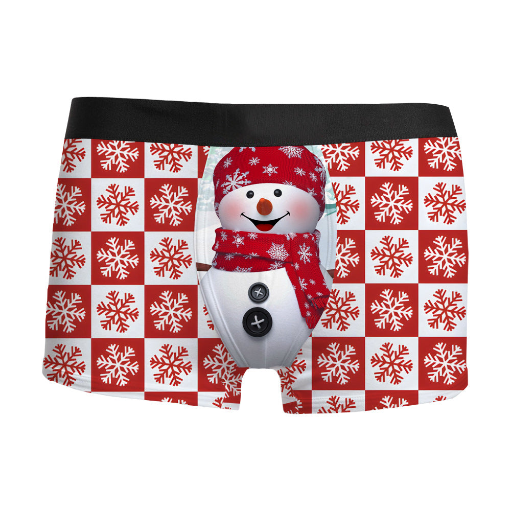 Silent Night | Red Snowman Print Christmas Boxer Briefs For Men