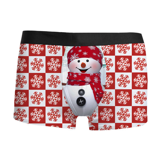 Silent Night | Red Snowman Print Christmas Boxer Briefs For Men