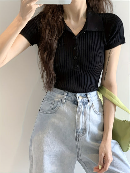 Tahlia Sheppard | Ribbed Knit V-Neck Top For Women