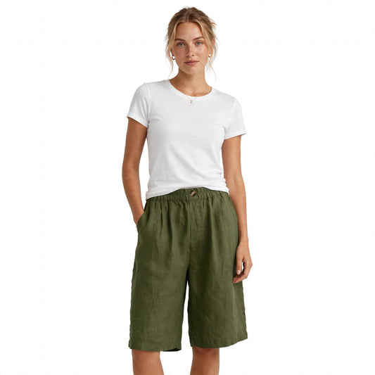 Daisy Mowbridge | Olive Cotton Long Shorts For Women