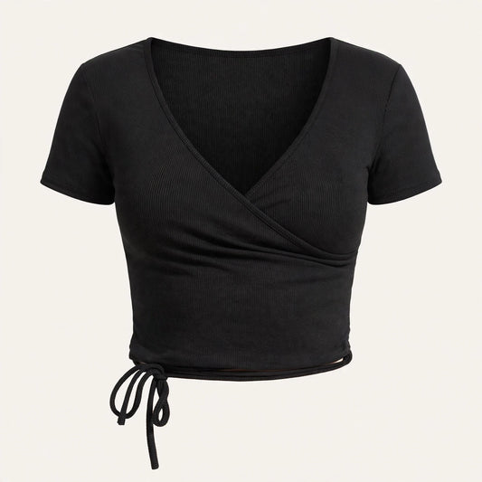 Kitty Lammond | White Ribbed Wrap Front Top For Women