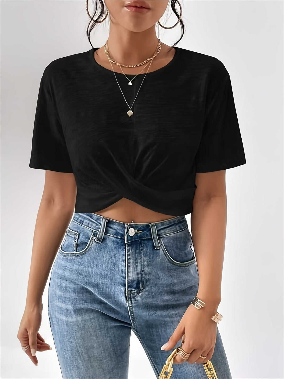 Arabella Fenwick | Textured Crop Top With Twist Front For Women