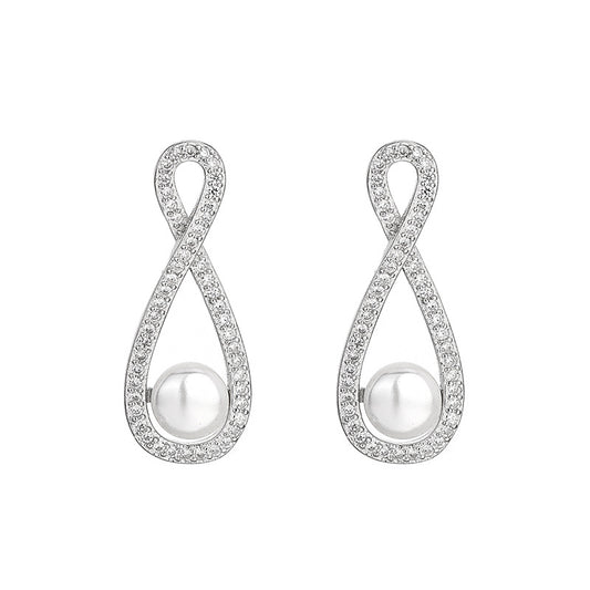 Infinity Crystal Pearl Earrings - Silver