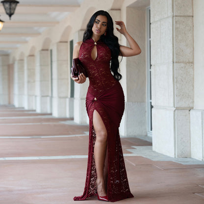 Sophie Martin | Lace Cocktail Dress With Slit For Women