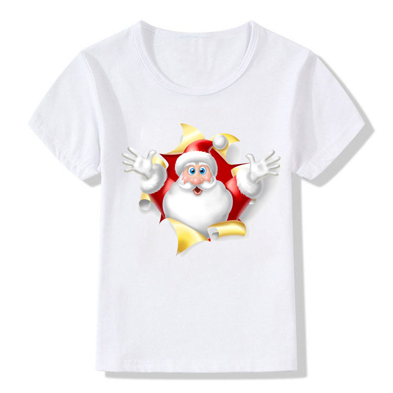 Winter Berry | White Santa Print Christmas T-Shirt For Women