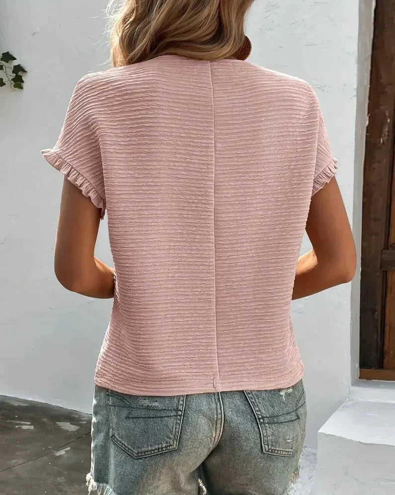 Rosalind Sharpe | Textured T-Shirt With Ruffle Sleeves For Women