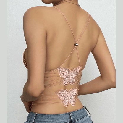 Niamh Fletcher | Butterfly Print Halter Crop Top For Women