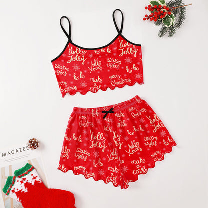 Mistletoe Kiss | Black Santa Baby Print Christmas Pyjamas For Women