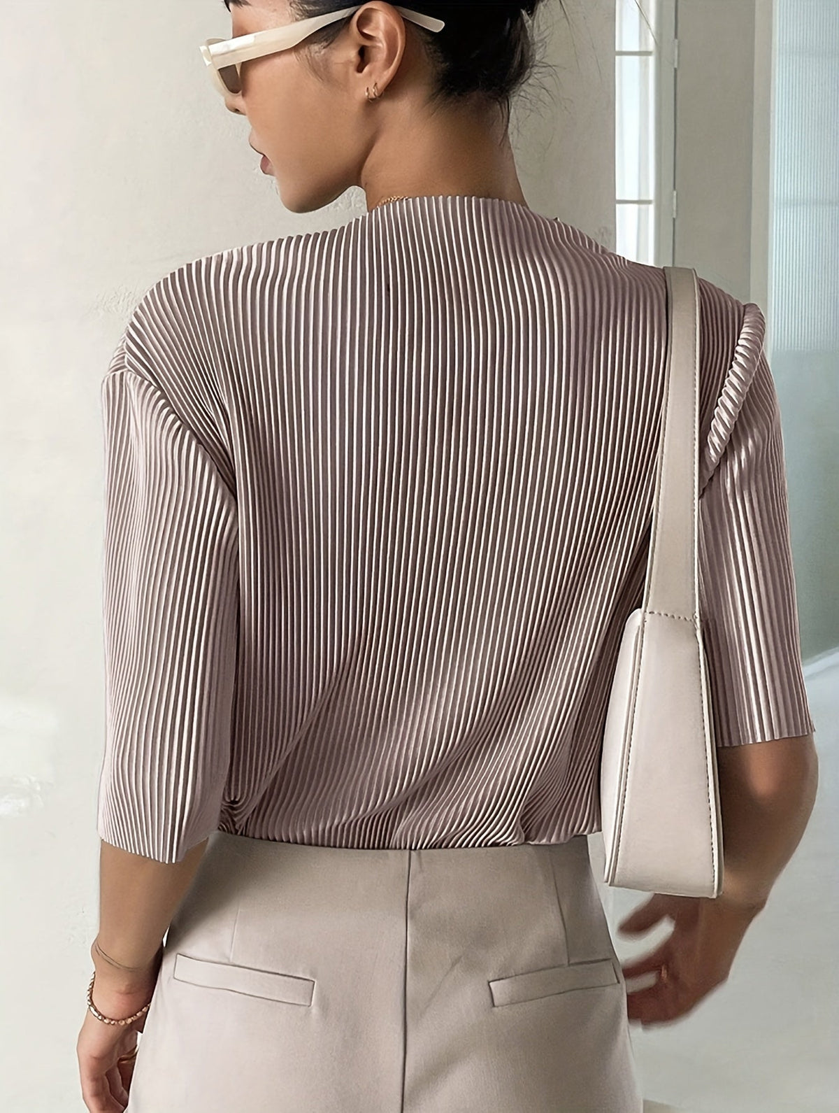 Annabelle Winslow | Pleated Satin Blouse With Mock Neck For Women