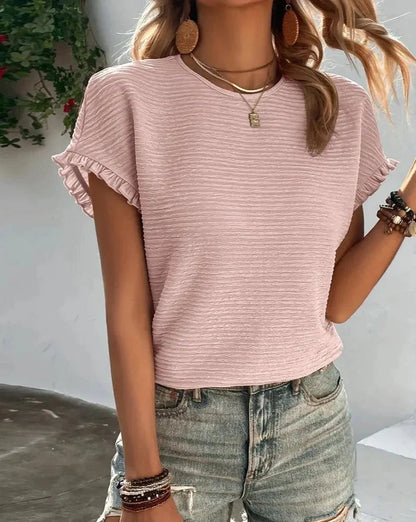 Rosalind Sharpe | Textured T-Shirt With Ruffle Sleeves For Women