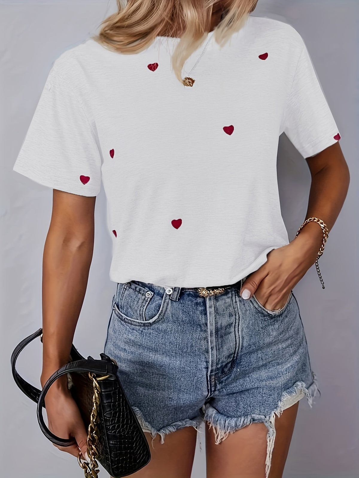 Aria Fletcher | Heart Print Cotton T-Shirt For Women