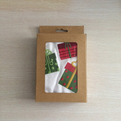 Ribbon Glow | White Embroidered Christmas Tea Towel Unisex