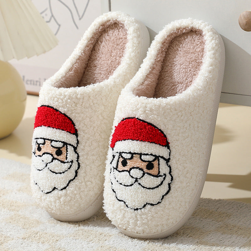 Snow Angel | White Santa Print Christmas Slippers For Women