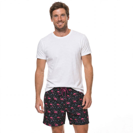 Roland Thackray | Black Flamingo Print Swim Shorts For Men