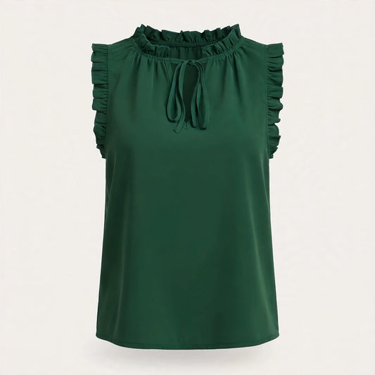 Josie Kirkby | Green Ruffle Trim Sleeveless Blouse For Women