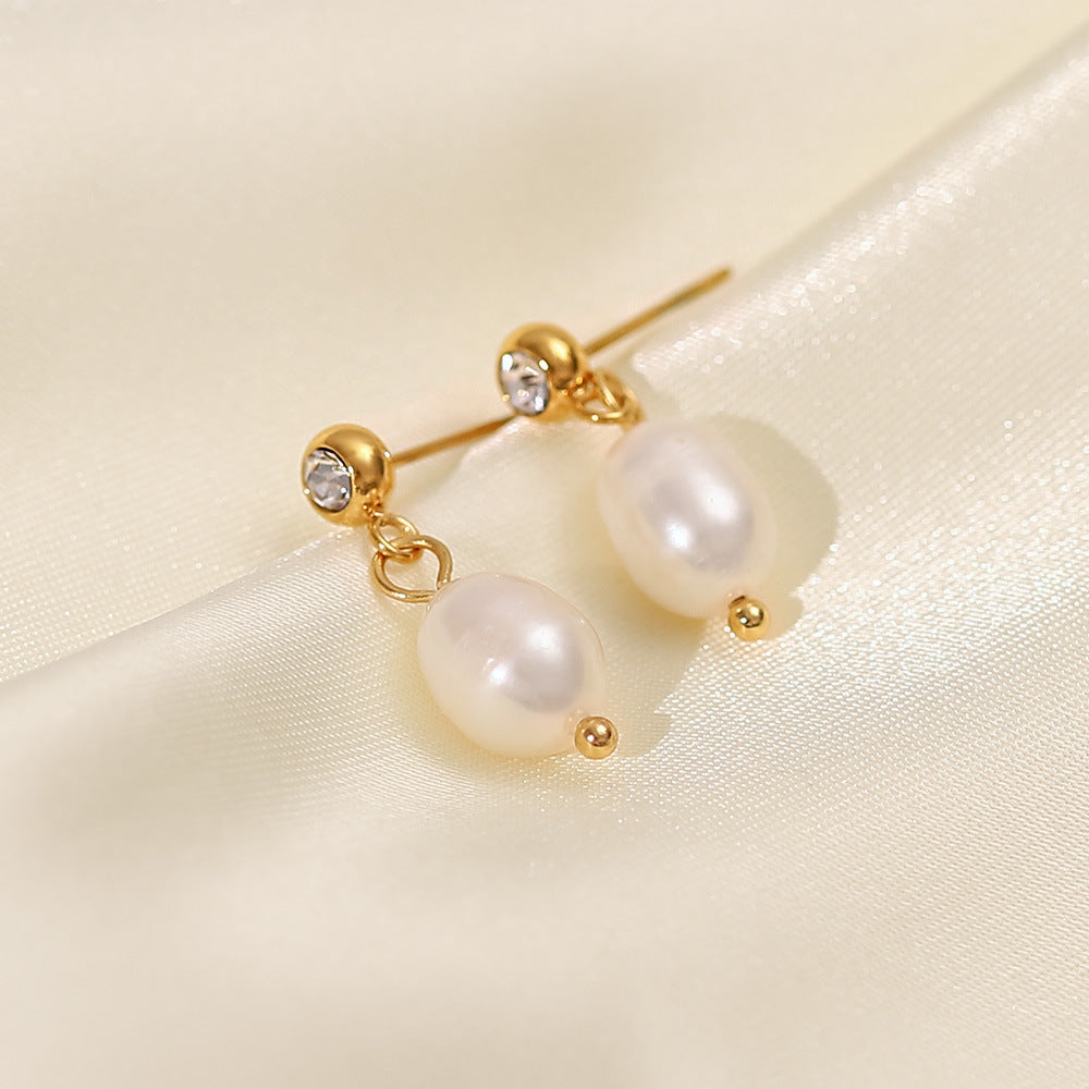 Freshwater Pearl Drop Earrings - Gold