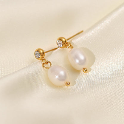 Freshwater Pearl Drop Earrings - Gold
