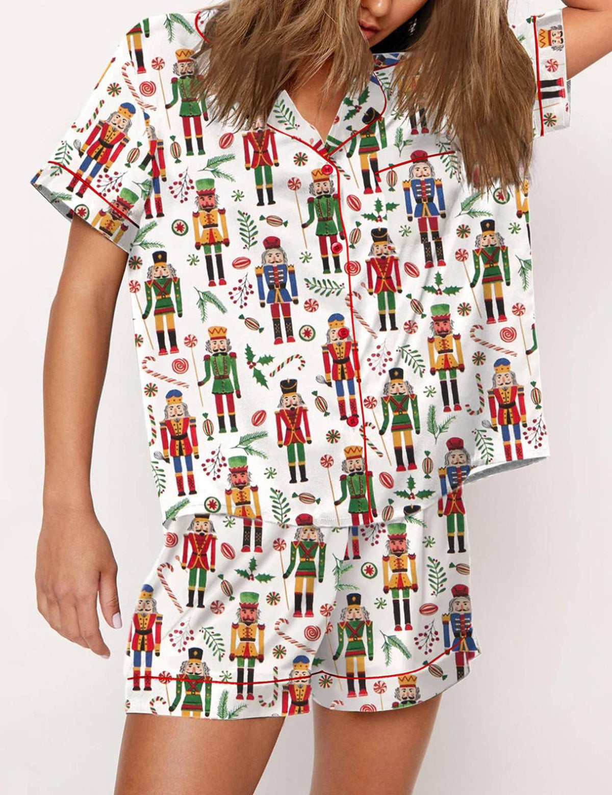 Jolly Night | Satin Santa Print Christmas Pyjamas For Women