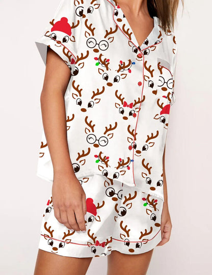 Jolly Night | Satin Santa Print Christmas Pyjamas For Women