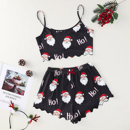 Mistletoe Kiss | Black Santa Baby Print Christmas Pyjamas For Women