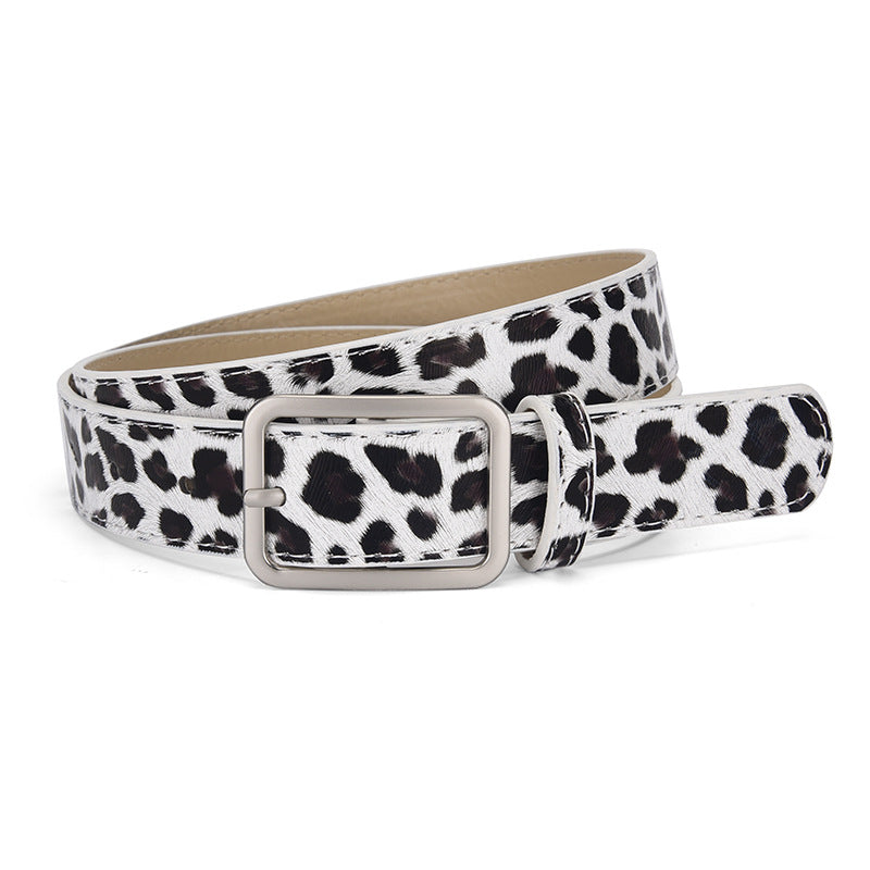 Faux Suede Square Buckle Belt - Cow Print