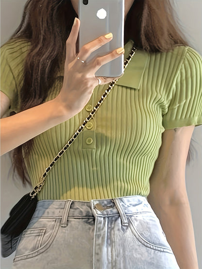 Tahlia Sheppard | Ribbed Knit V-Neck Top For Women
